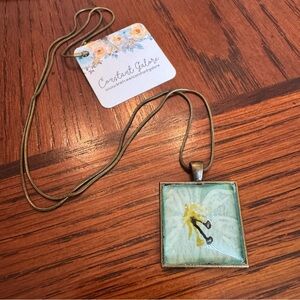 Vintage Wallpaper Floral Assemblage Art Necklace Jewelry Handmade